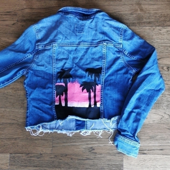Upcycled Reworked Painted Denim Jacket Stretch Medium - Picture 2 of 8